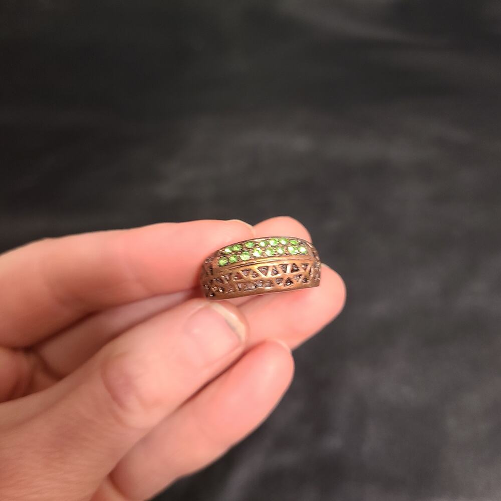 Vintage 90's bronze green rhinestone cut-out ring size 10